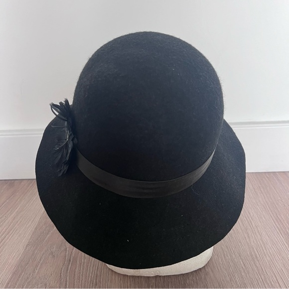 Goorin Brothers Bros. hat size Medium black feather ribbon wool cloche 1920s - Picture 7 of 14